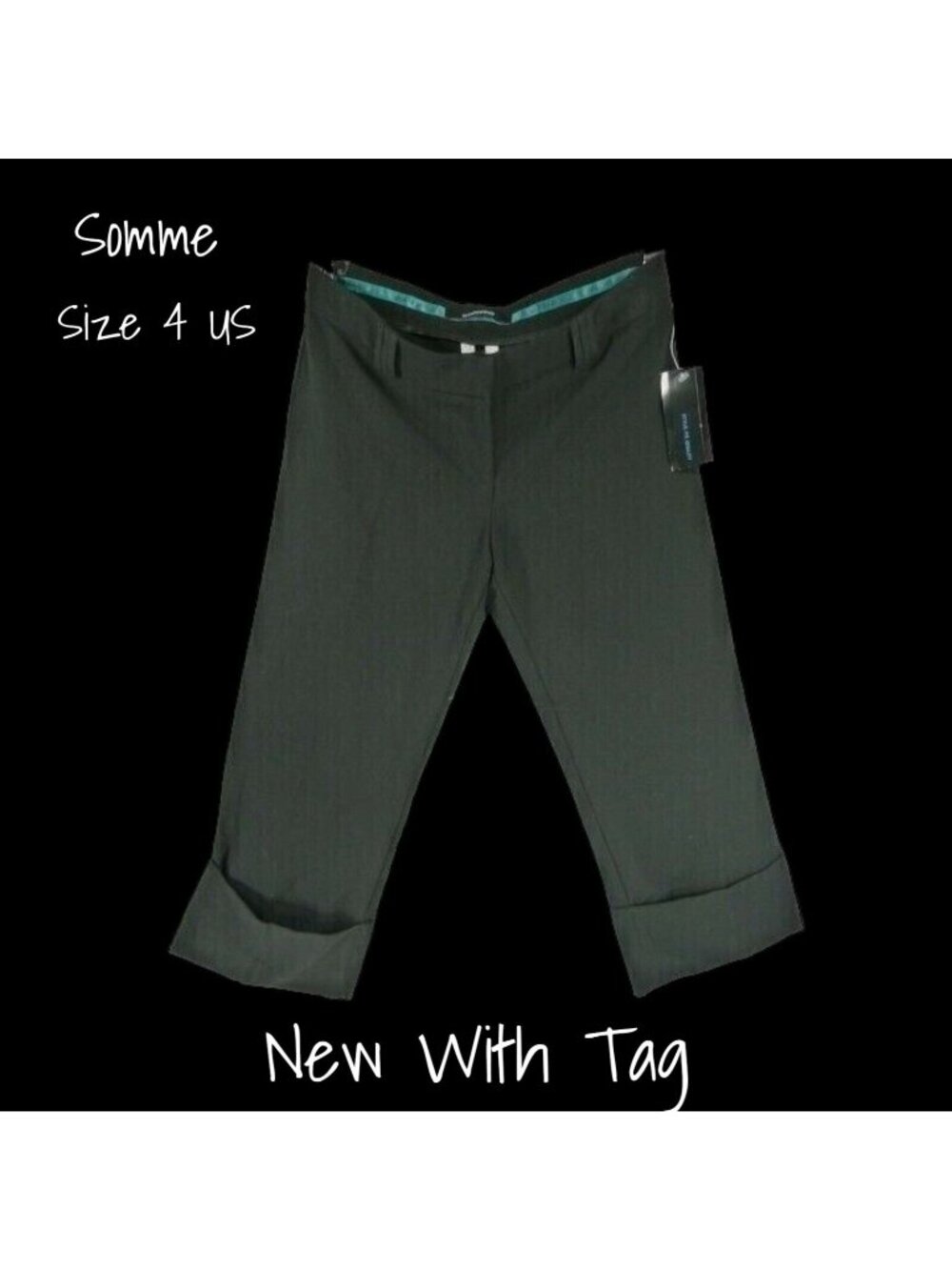 Somme Rolled Stretch Capri Trousers Black Pants Size 4 New With Tag